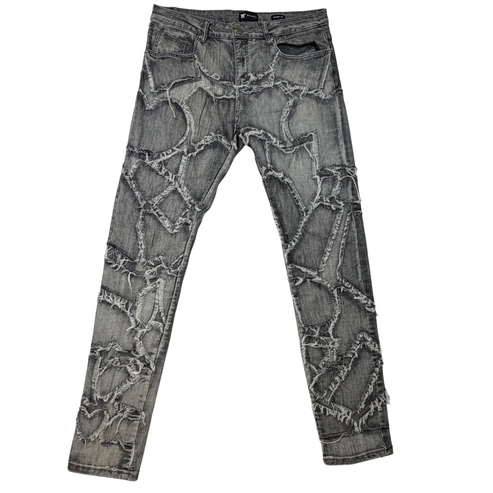 Waimea Men's Skinny Fit Distressed Patchwork Grey Wash Jeans Size‎ 32